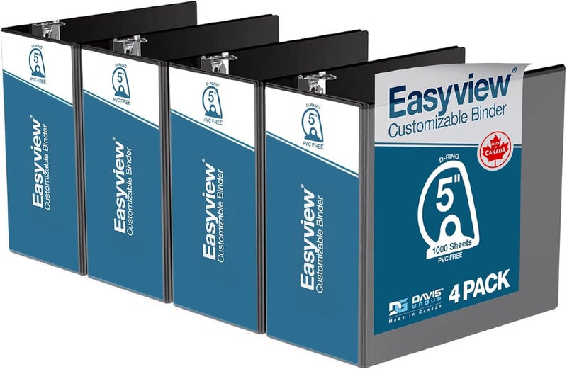 Davis Group Easyview Premium 3-Ring Binders with Clear-View Covers and D Rings, Binders for School or Office, 5 Inch, Pack of 4, Black - Image 1